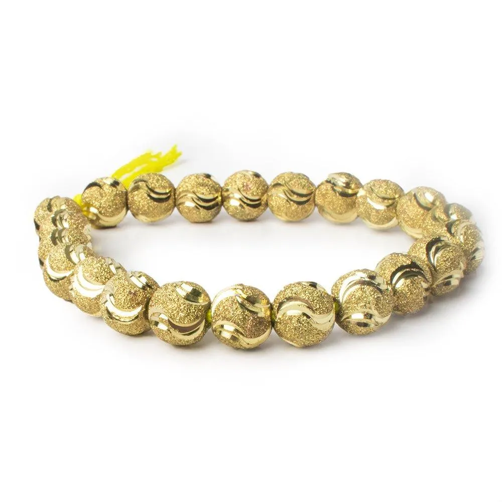 10mm Brass Diamond Cut Double Wave Round Beads, 8 inch
