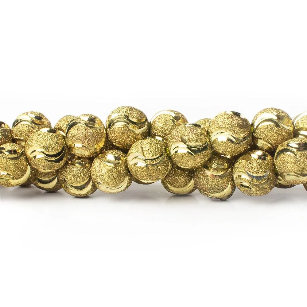 10mm Brass Diamond Cut Double Wave Round Beads, 8 inch