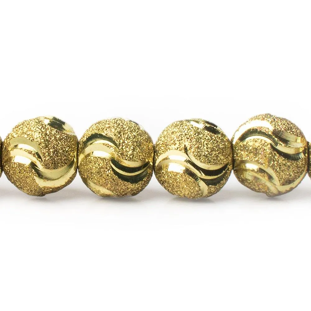 10mm Brass Diamond Cut Double Wave Round Beads, 8 inch