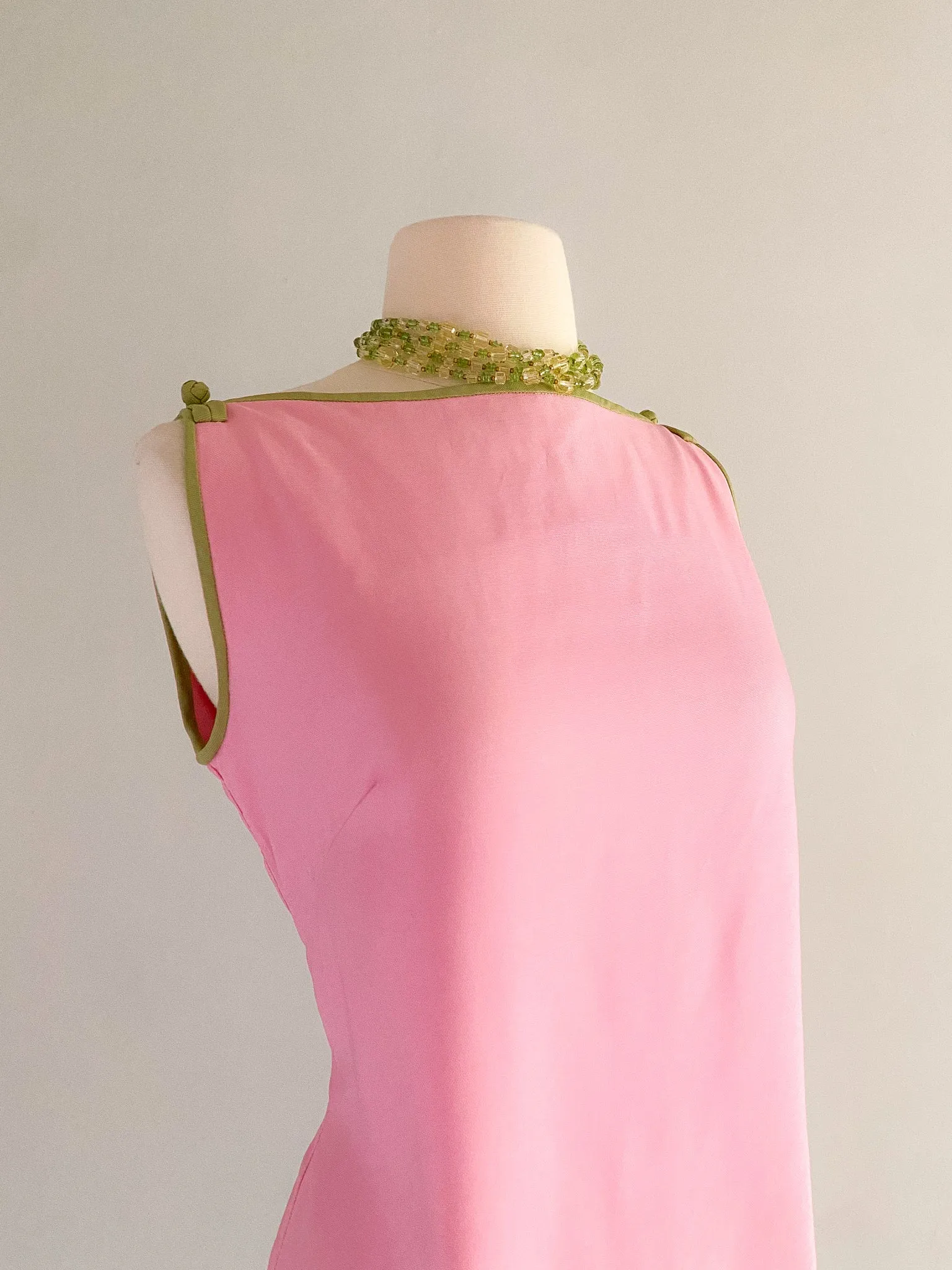 1960's Sandpiper by Tori Richards Baby Pink and Green Shift Dress / SM