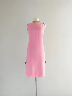 1960's Sandpiper by Tori Richards Baby Pink and Green Shift Dress / SM