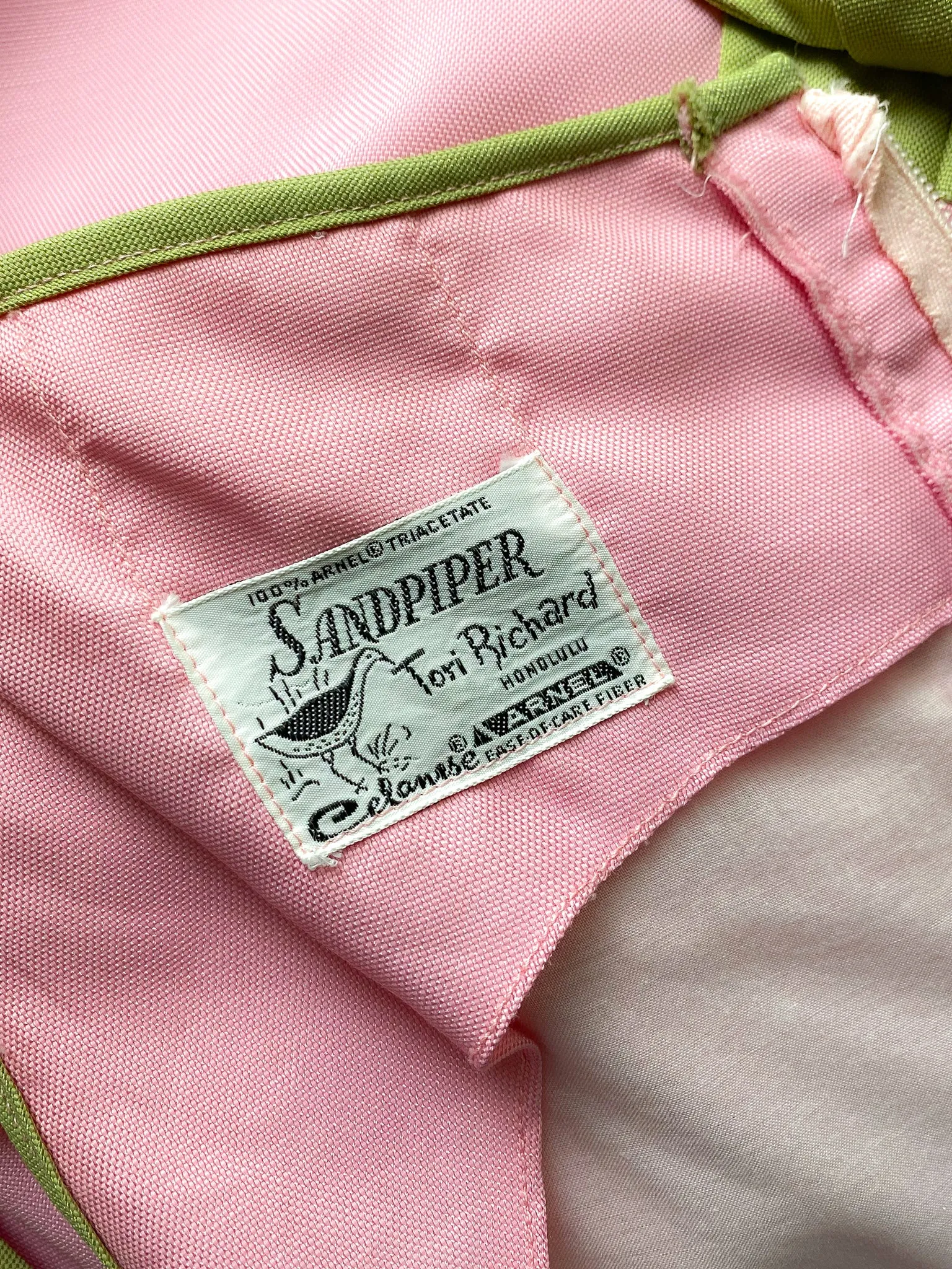 1960's Sandpiper by Tori Richards Baby Pink and Green Shift Dress / SM