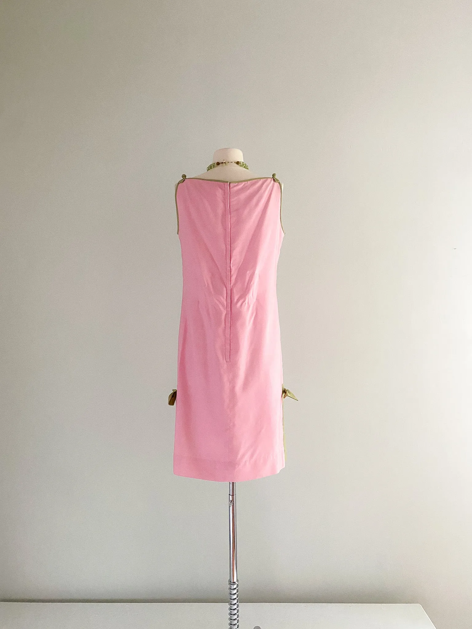 1960's Sandpiper by Tori Richards Baby Pink and Green Shift Dress / SM
