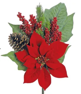 19" Red Poinsettia Pinecone Bouquet