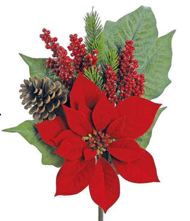 19" Red Poinsettia Pinecone Bouquet