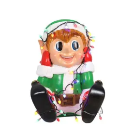 2 FT Elf Boy Sitting Playing With Lights