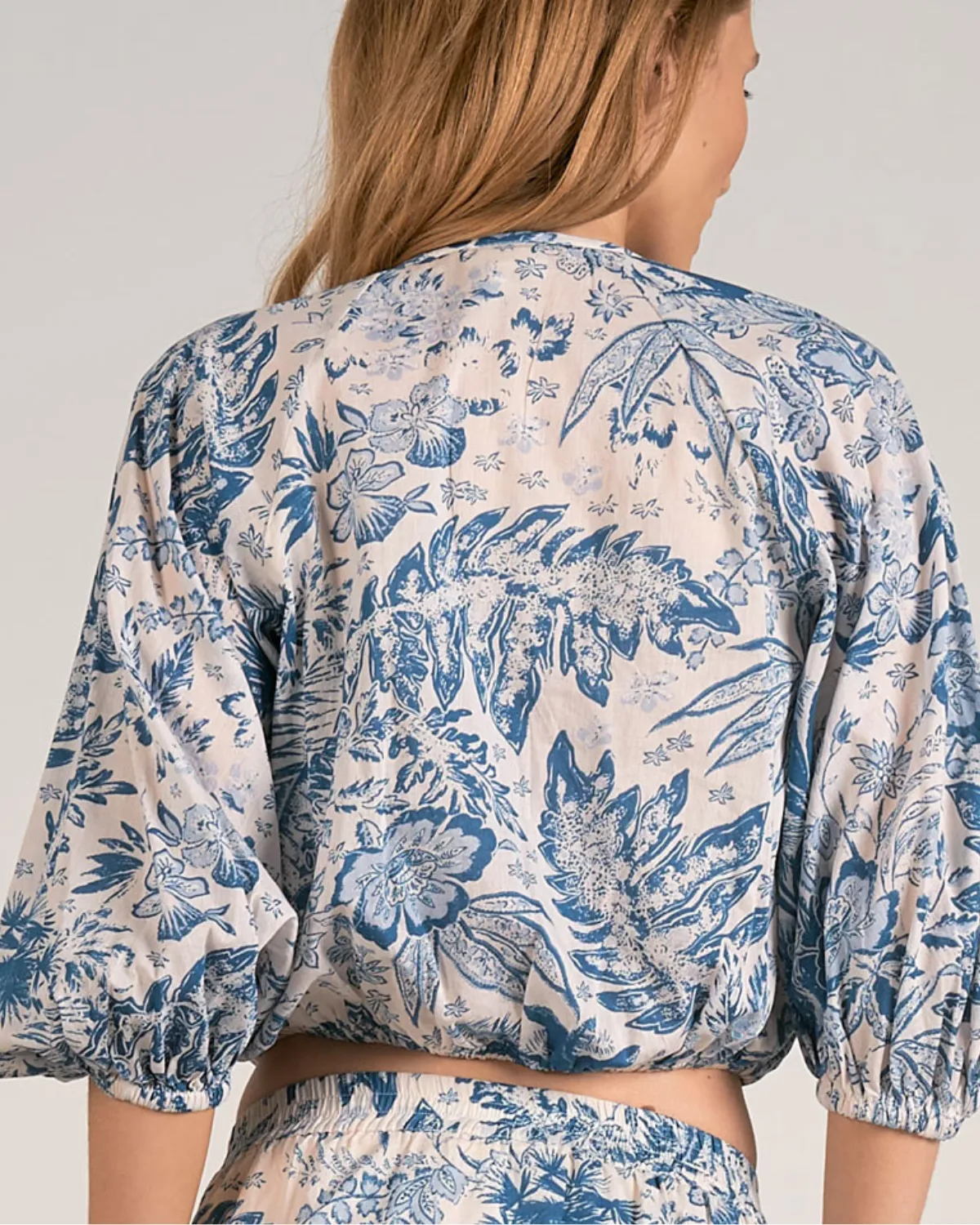2024 Elan Floral 3/4 Puff Sleeve Top - Vp11219