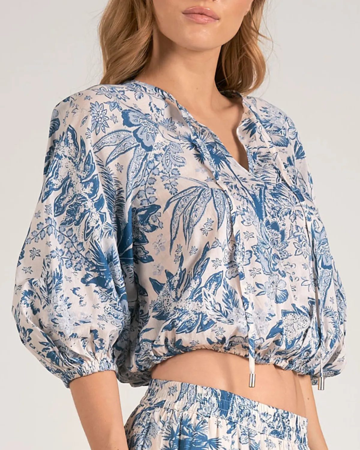 2024 Elan Floral 3/4 Puff Sleeve Top - Vp11219