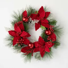 24" Poinsettia And Pine Wreath