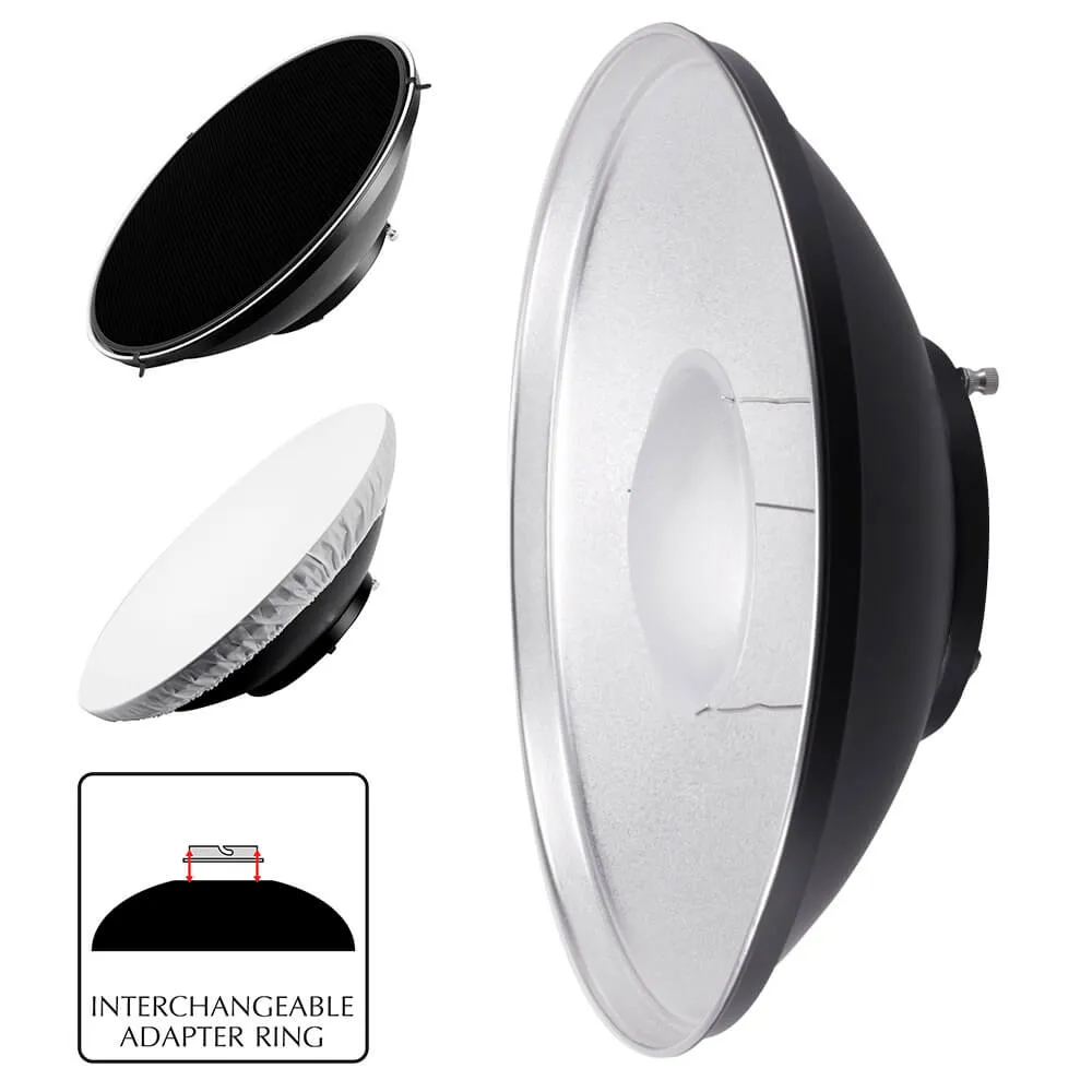 42cm (16.5") Silver Beauty Dish Lighting Studio with Grid