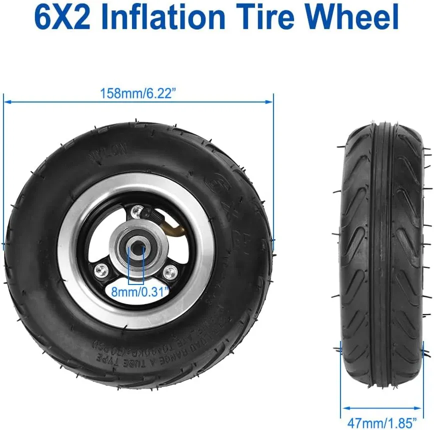 6X2 Inflation Tire Wheel Use 6" Tire Alloy Hub 160mm Pneumatic Tyre Scooter F0 Pneumatic Wheel Trolley Cart Air Wheel M8