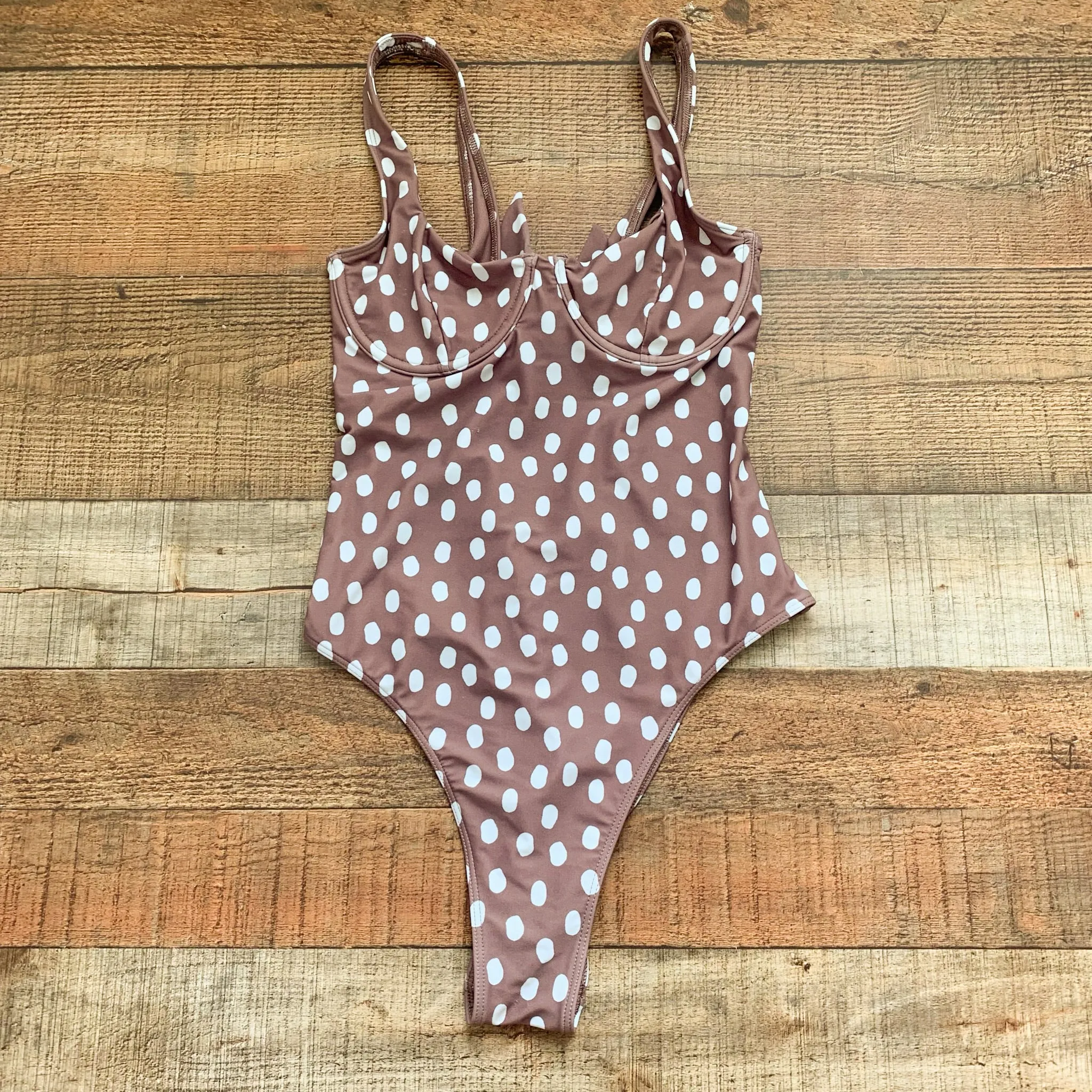 Abercrombie & Fitch Brown Polka Dot Back Cut Out One Piece- Size S