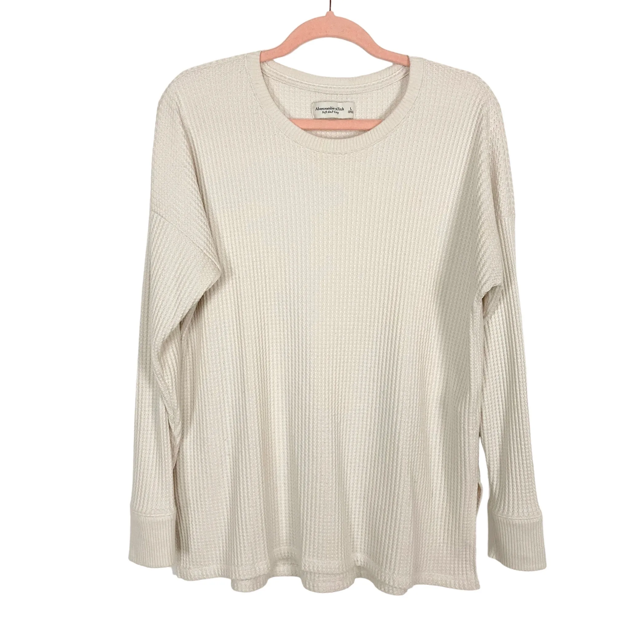 Abercrombie & Fitch Cream Cozy Waffle Knit Crew Top- Size L (sold out online)