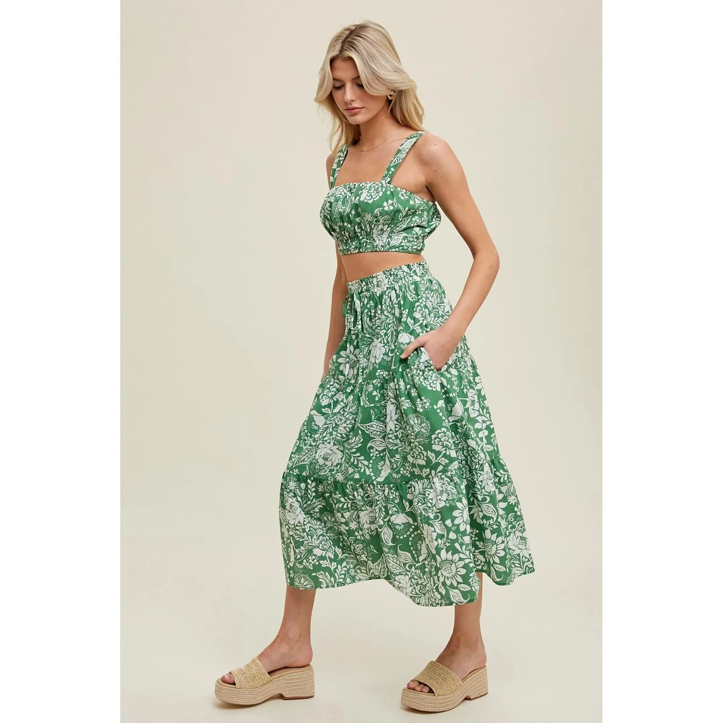 Amy Floral Crop Tank and Skirt Set