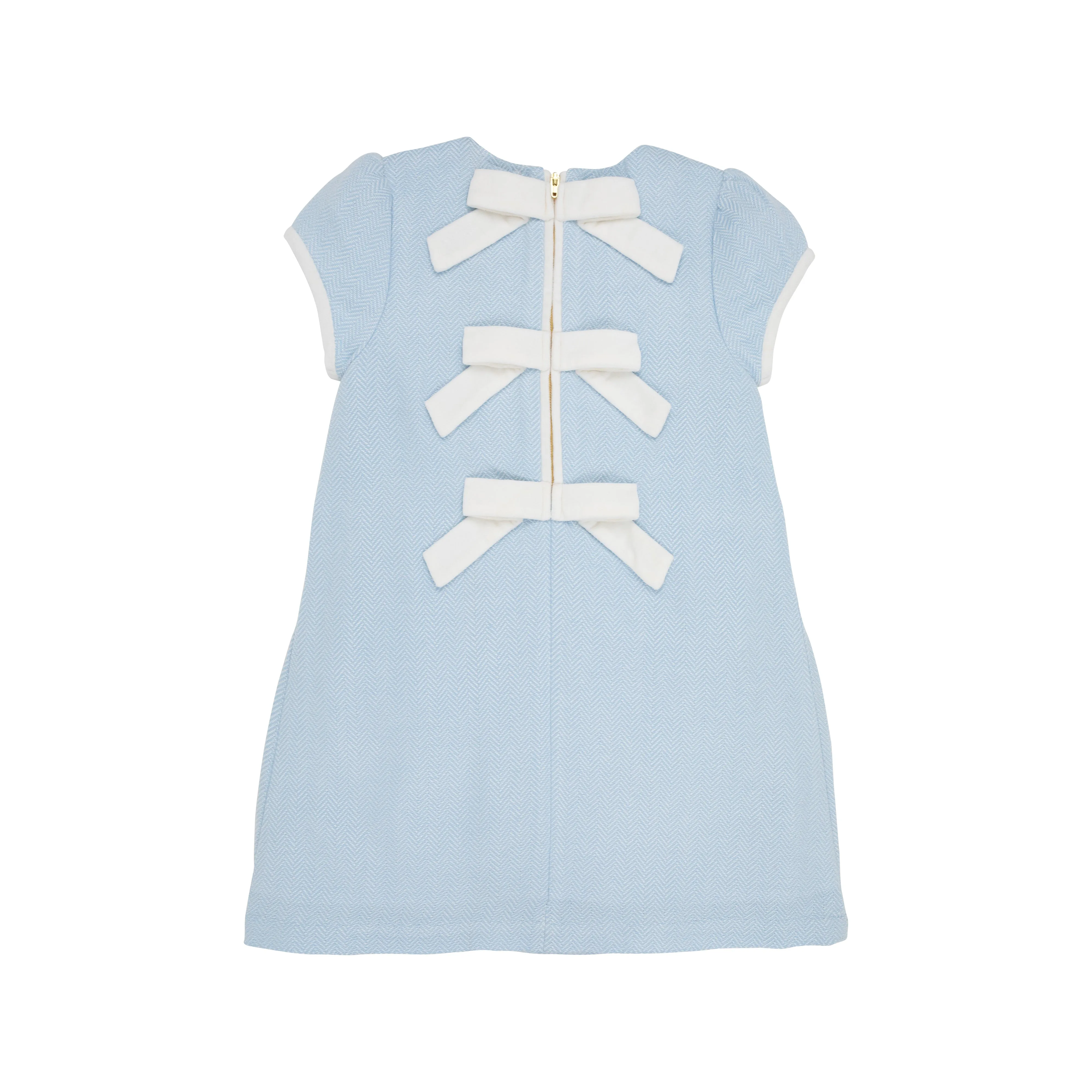 Betts Bow Dress - Beale Street Blue Herringbone with Palmetto Pearl Velveteen
