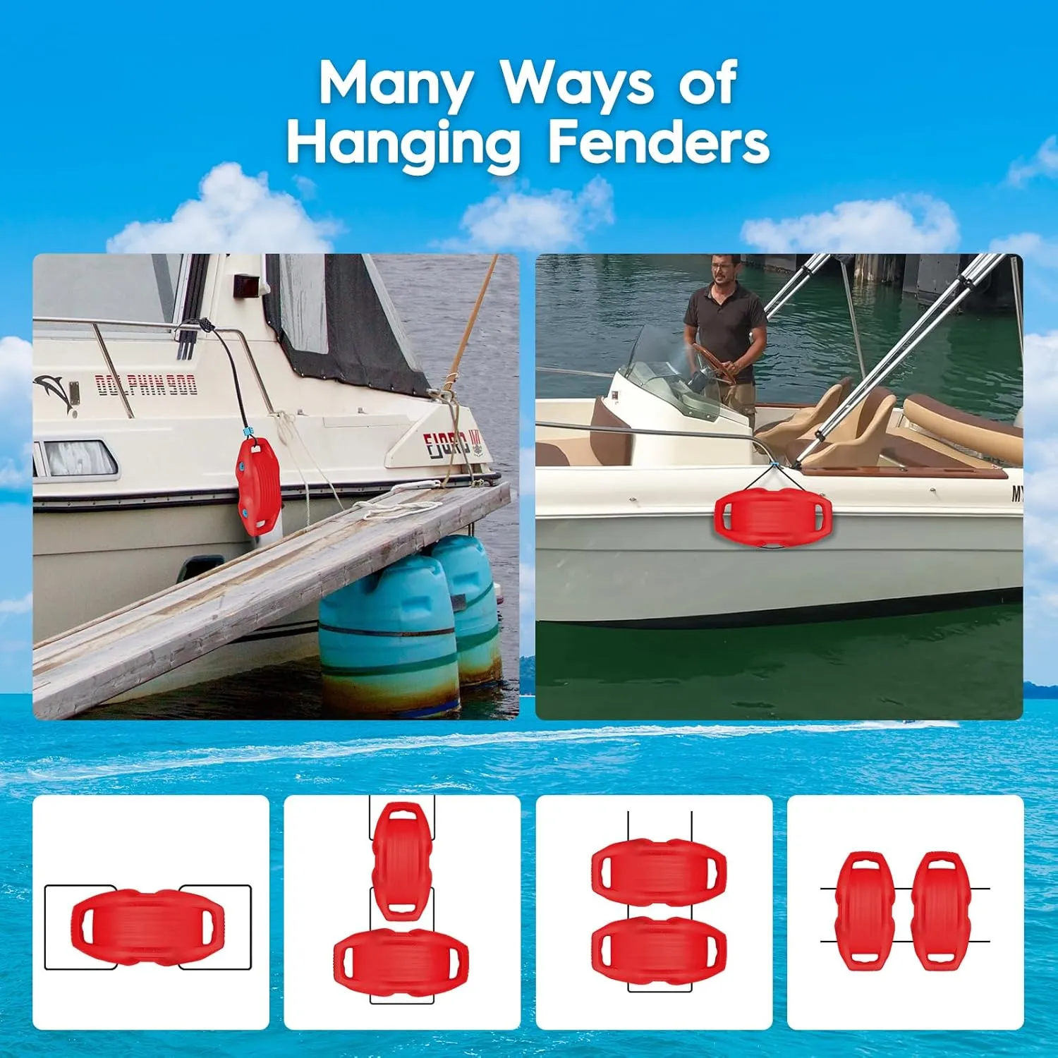 Boat Fenders Easy to Install Bumper for Docking Ideal Fender for Pontoon, Bass, Jet Ski and Fishing Boats