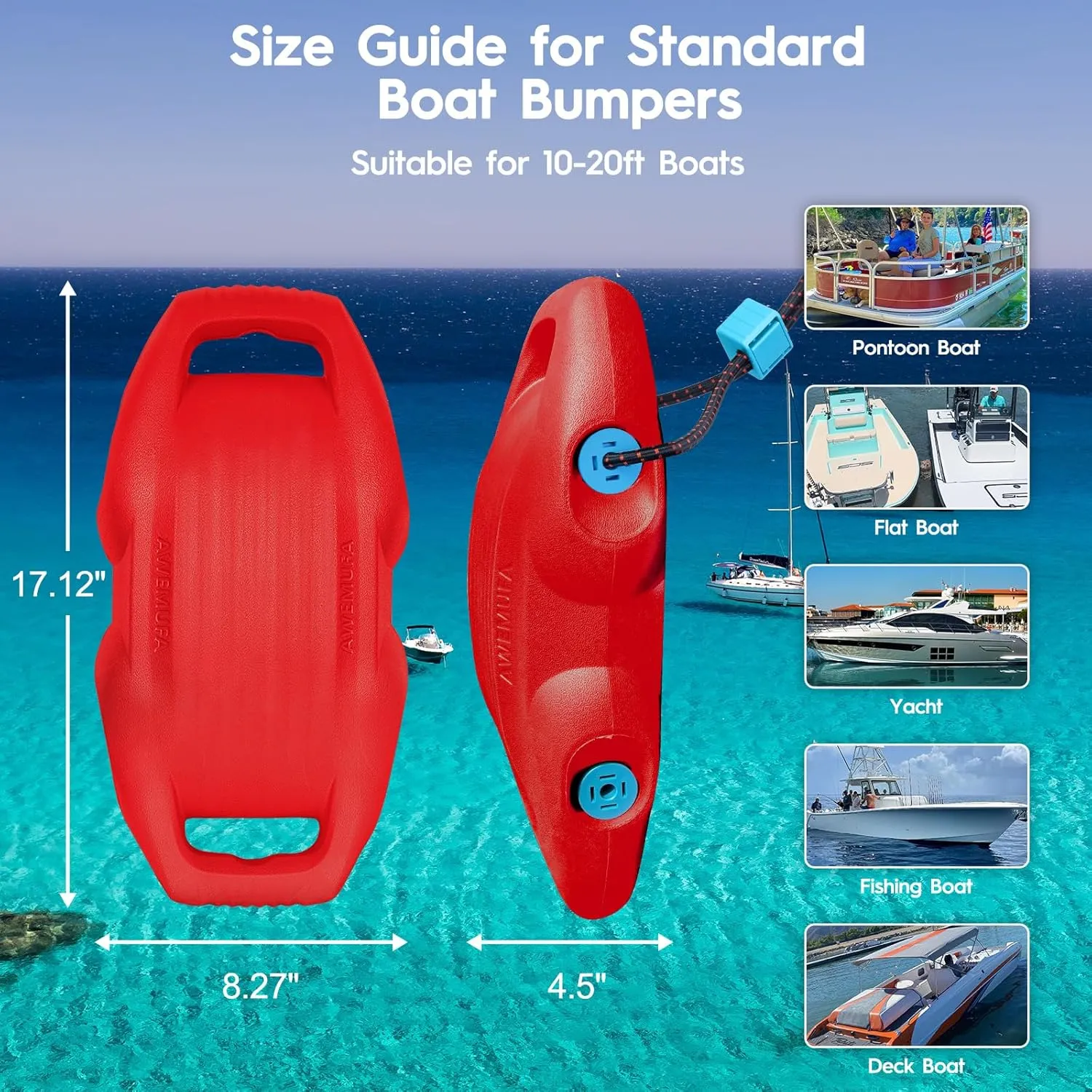 Boat Fenders Easy to Install Bumper for Docking Ideal Fender for Pontoon, Bass, Jet Ski and Fishing Boats