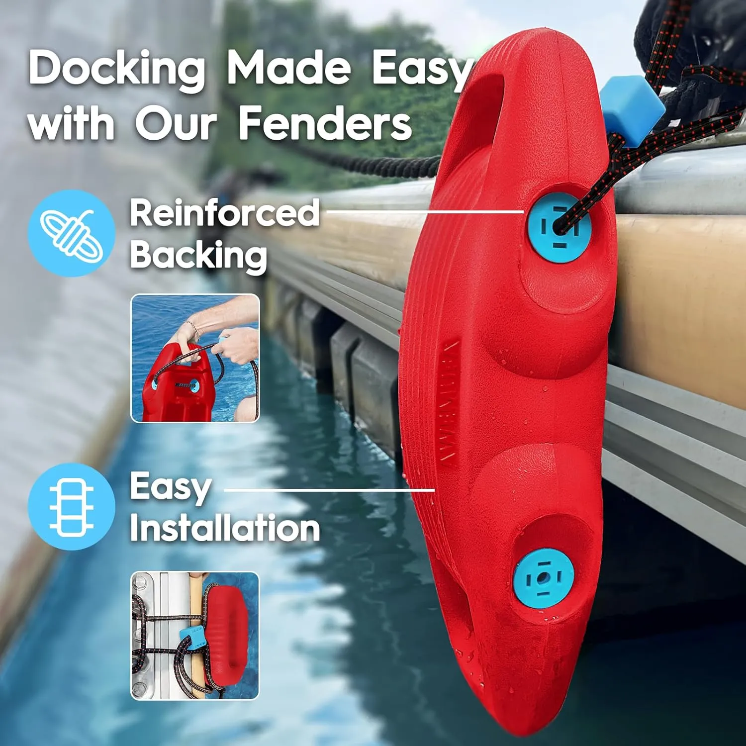 Boat Fenders Easy to Install Bumper for Docking Ideal Fender for Pontoon, Bass, Jet Ski and Fishing Boats