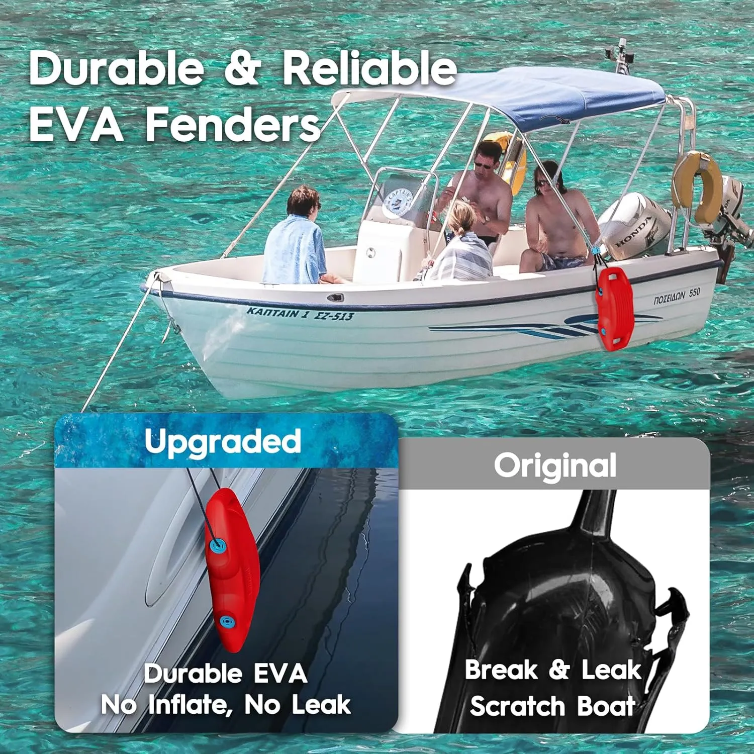 Boat Fenders Easy to Install Bumper for Docking Ideal Fender for Pontoon, Bass, Jet Ski and Fishing Boats