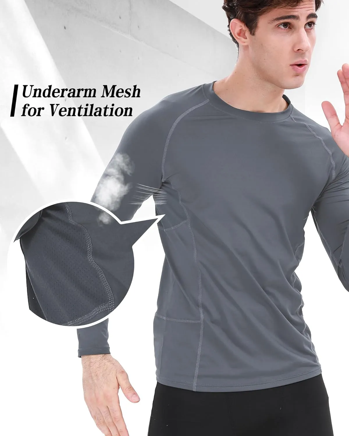 BOOMCOOL 3 Pack Long Sleeve Compression Shirts for Men Workout Clothes Gym T Shirt for Rash Guard Sports Undershirt