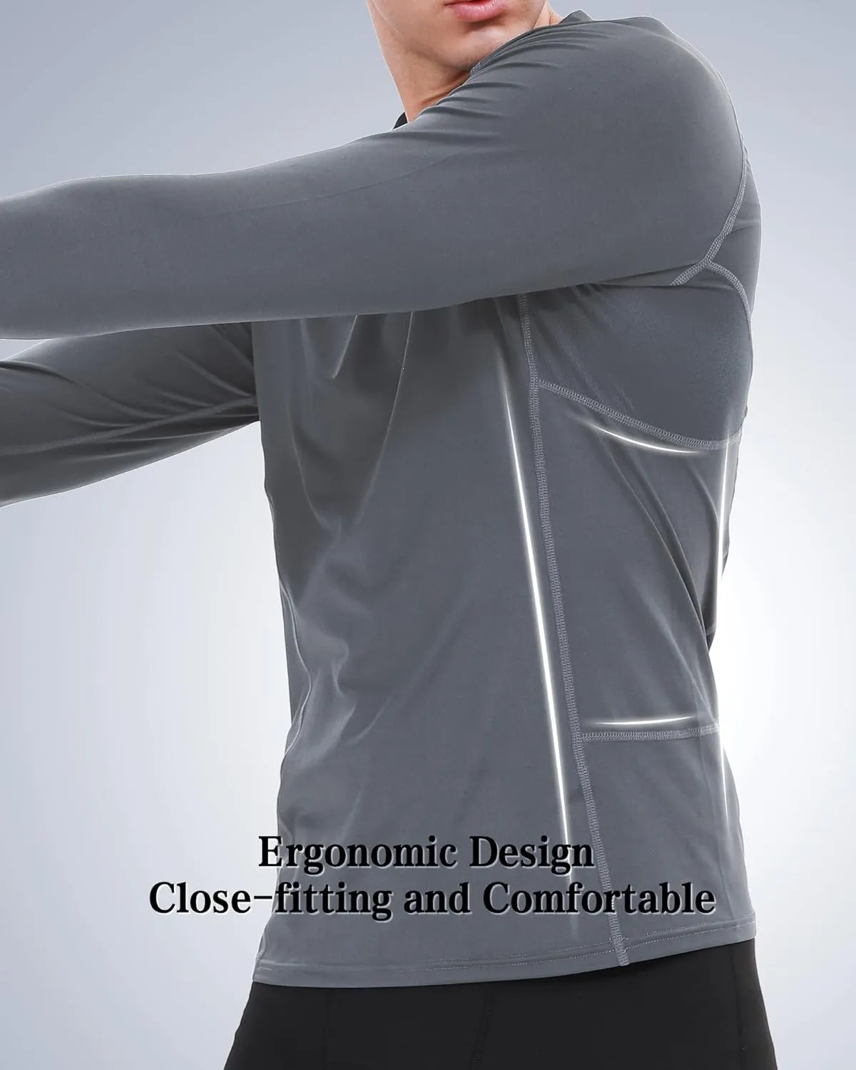 BOOMCOOL 3 Pack Long Sleeve Compression Shirts for Men Workout Clothes Gym T Shirt for Rash Guard Sports Undershirt