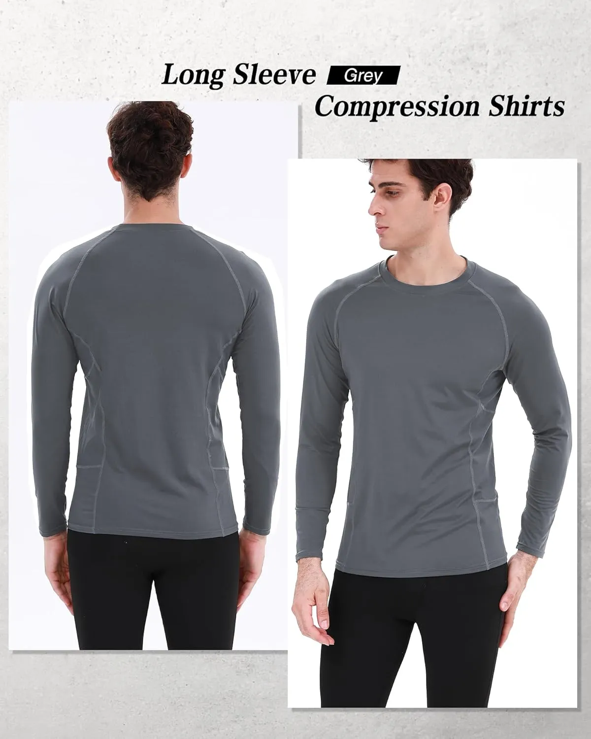 BOOMCOOL 3 Pack Long Sleeve Compression Shirts for Men Workout Clothes Gym T Shirt for Rash Guard Sports Undershirt