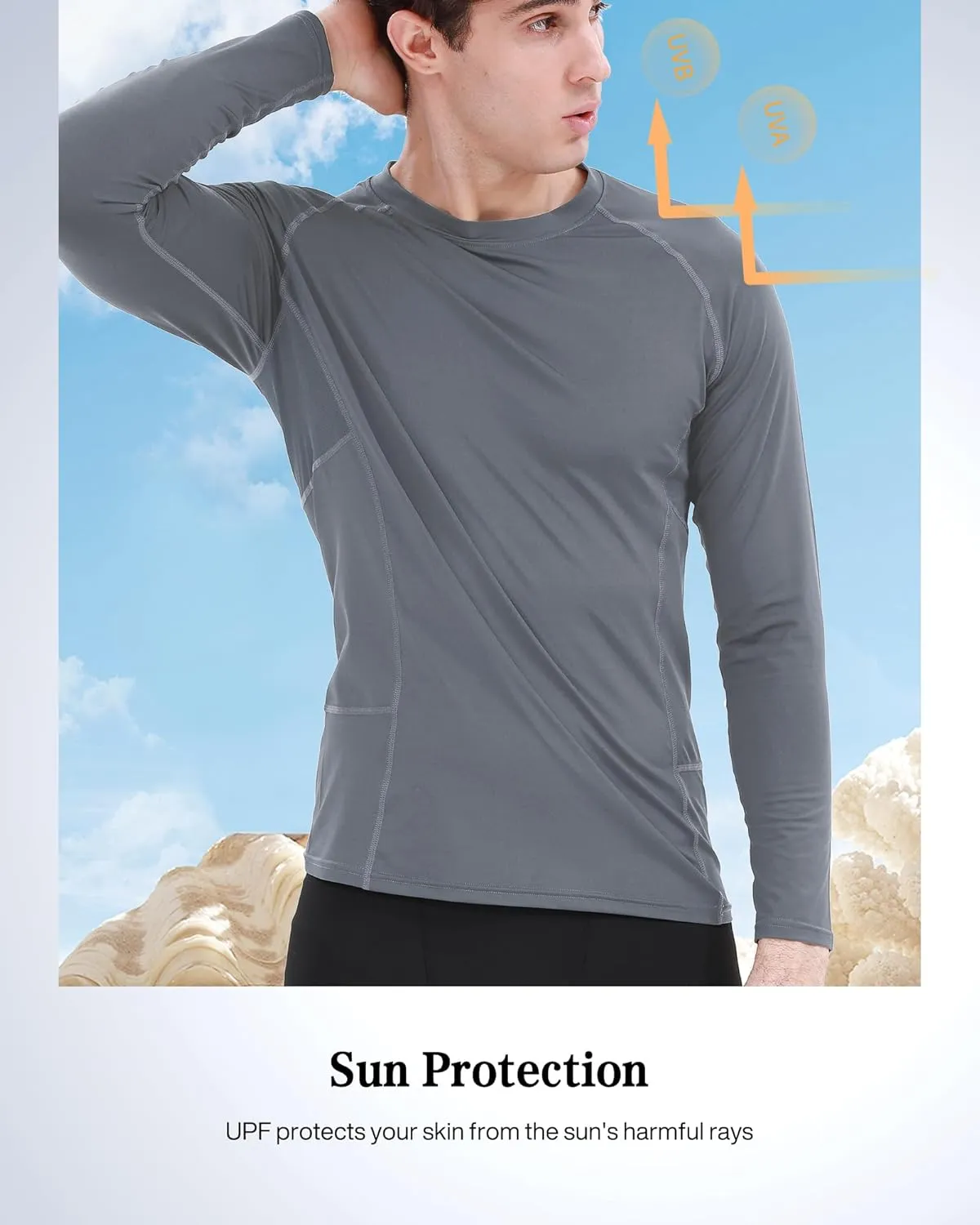 BOOMCOOL 3 Pack Long Sleeve Compression Shirts for Men Workout Clothes Gym T Shirt for Rash Guard Sports Undershirt