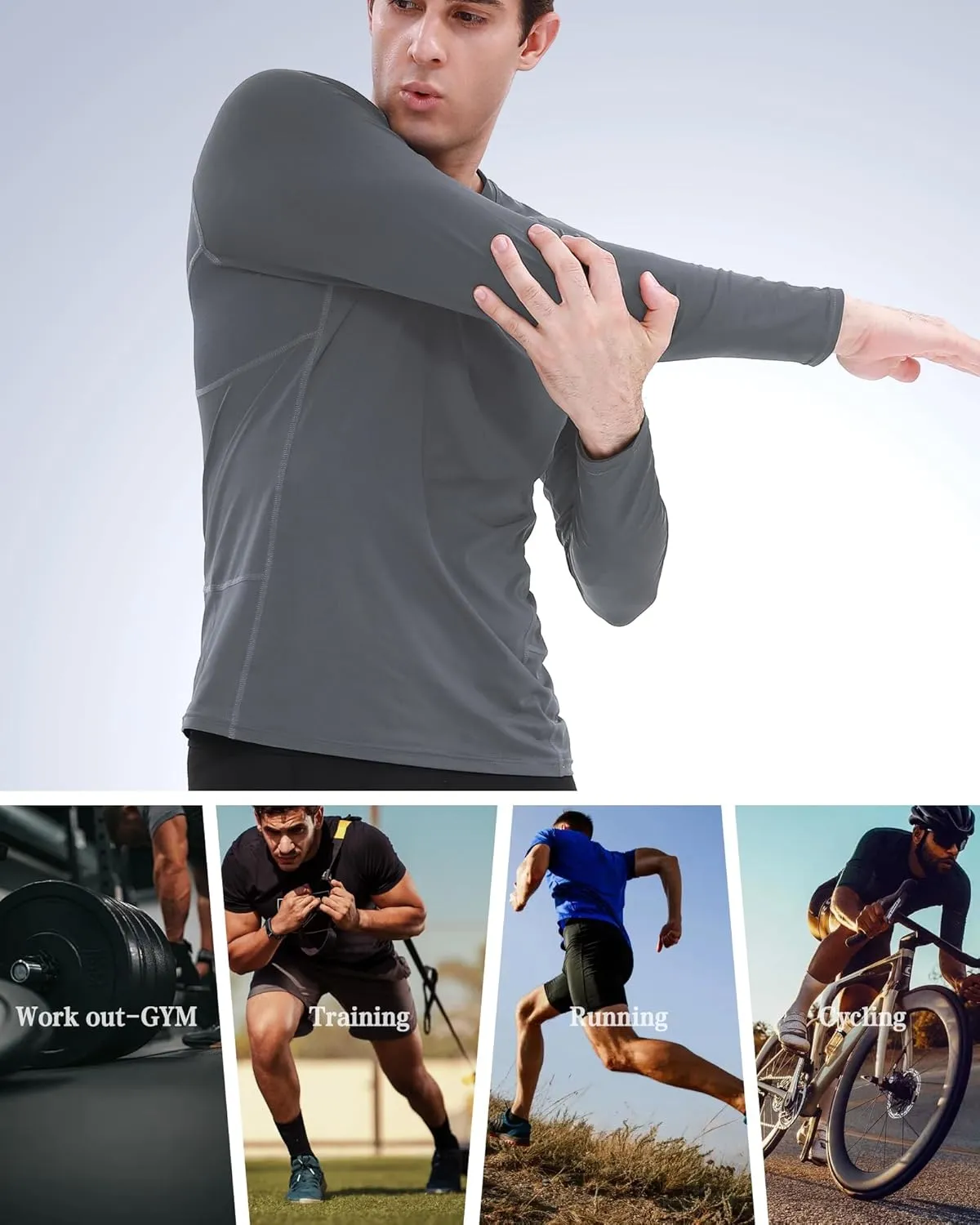 BOOMCOOL 3 Pack Long Sleeve Compression Shirts for Men Workout Clothes Gym T Shirt for Rash Guard Sports Undershirt
