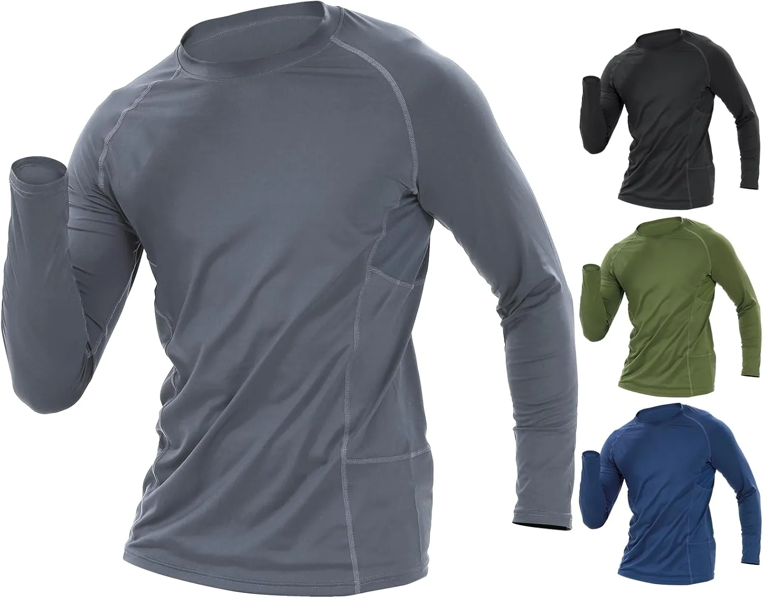 BOOMCOOL 3 Pack Long Sleeve Compression Shirts for Men Workout Clothes Gym T Shirt for Rash Guard Sports Undershirt