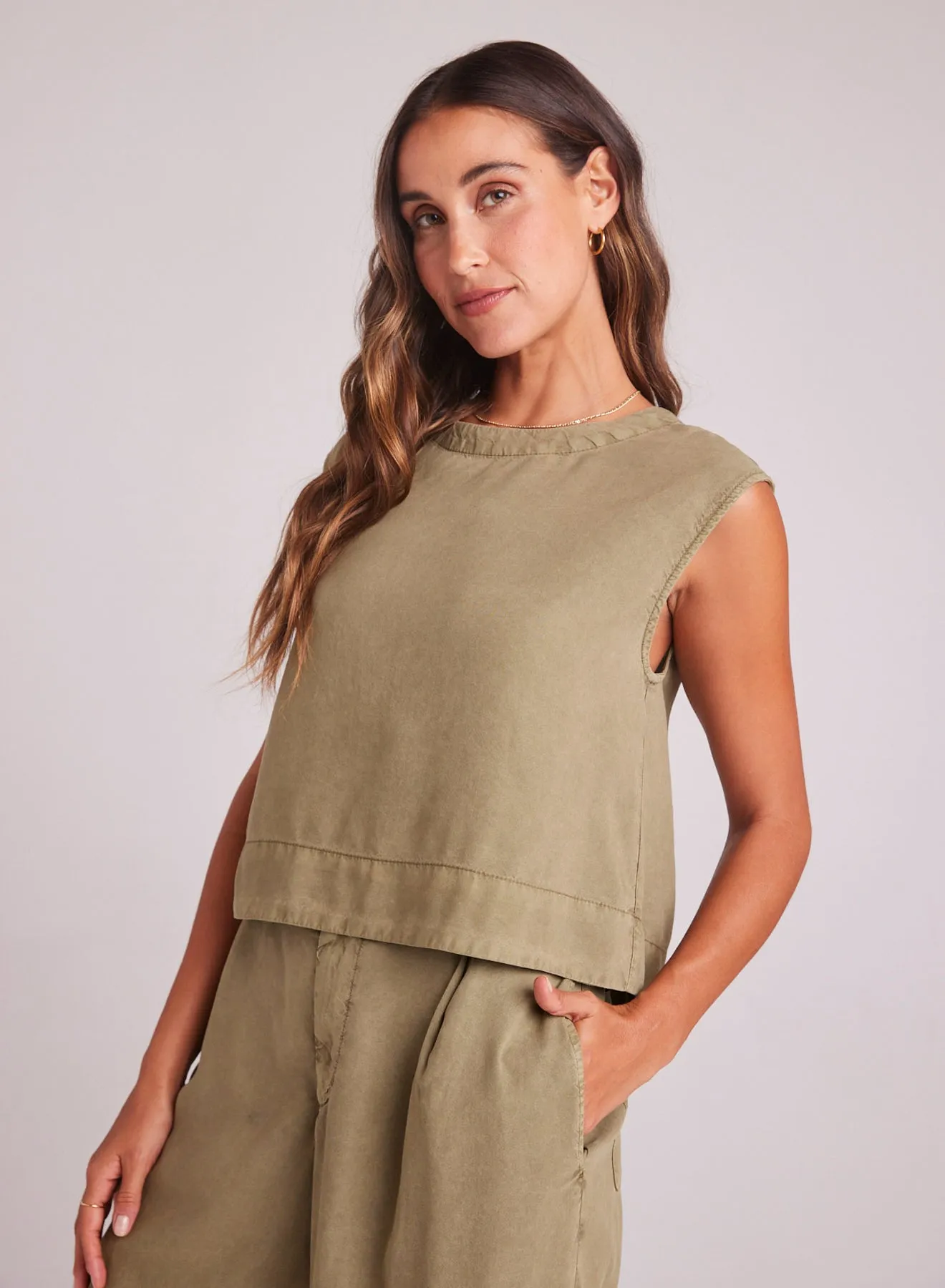 Boxy Button Back Top - French Olive