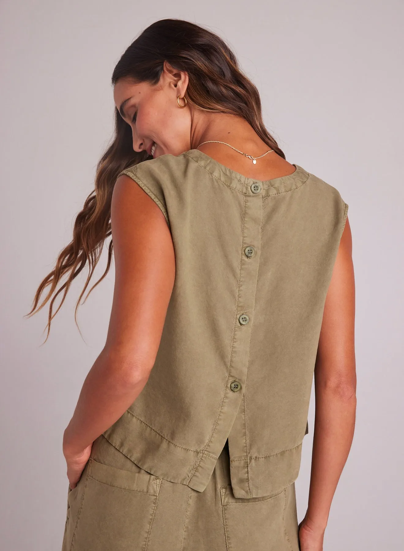Boxy Button Back Top - French Olive