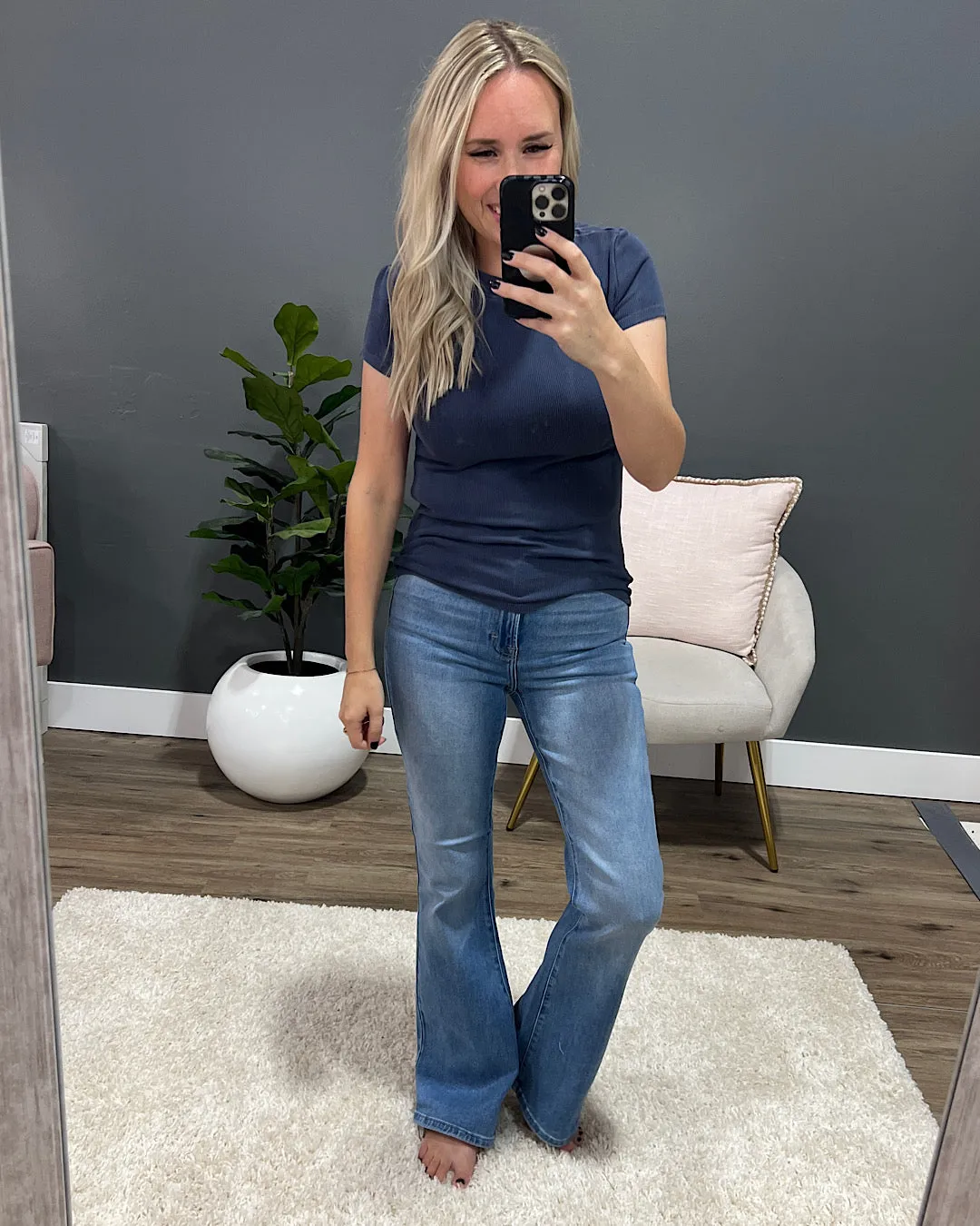 Cassidy Short Sleeve Ribbed Top - Dark Blue
