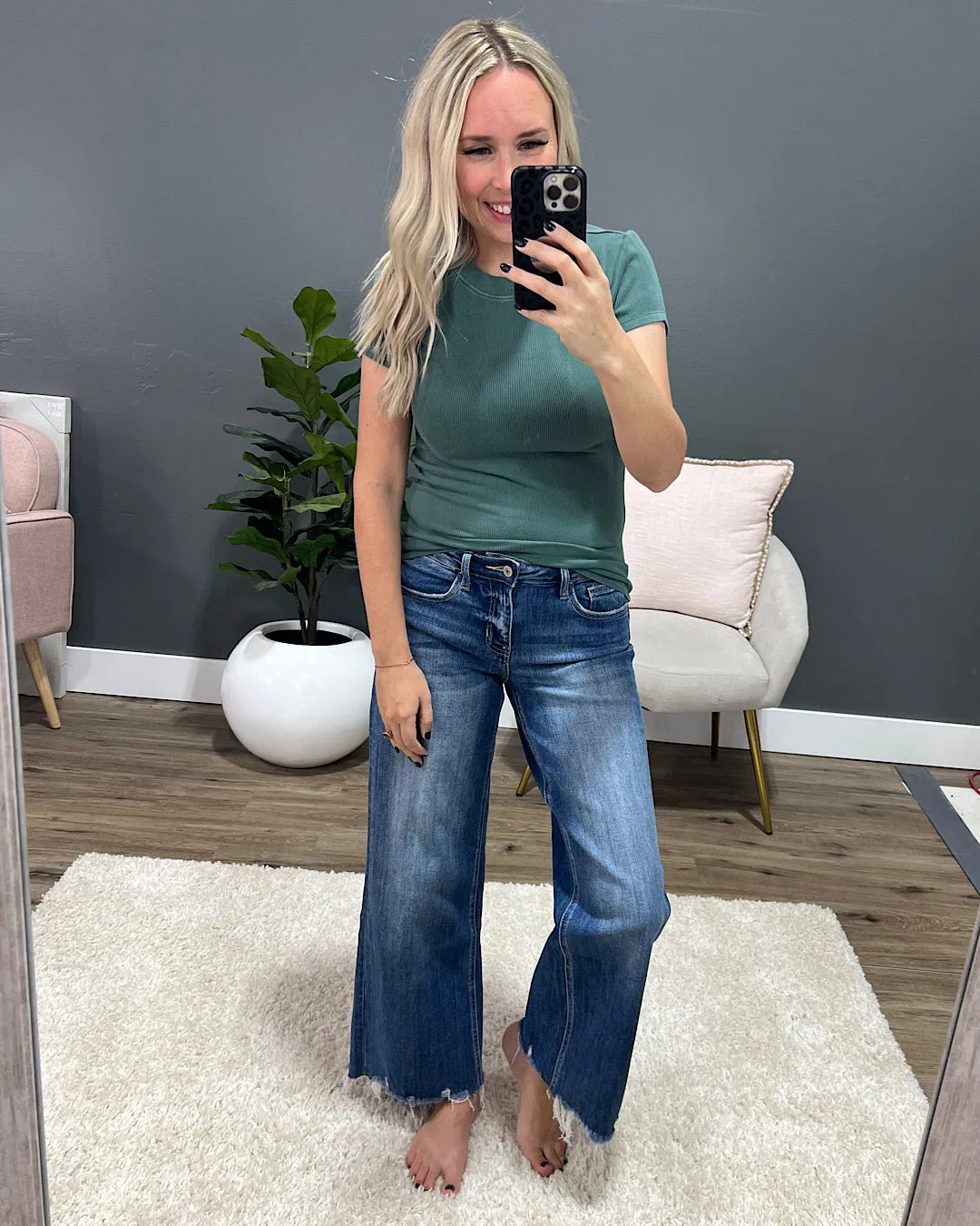 Cassidy Short Sleeve Ribbed Top - Pine
