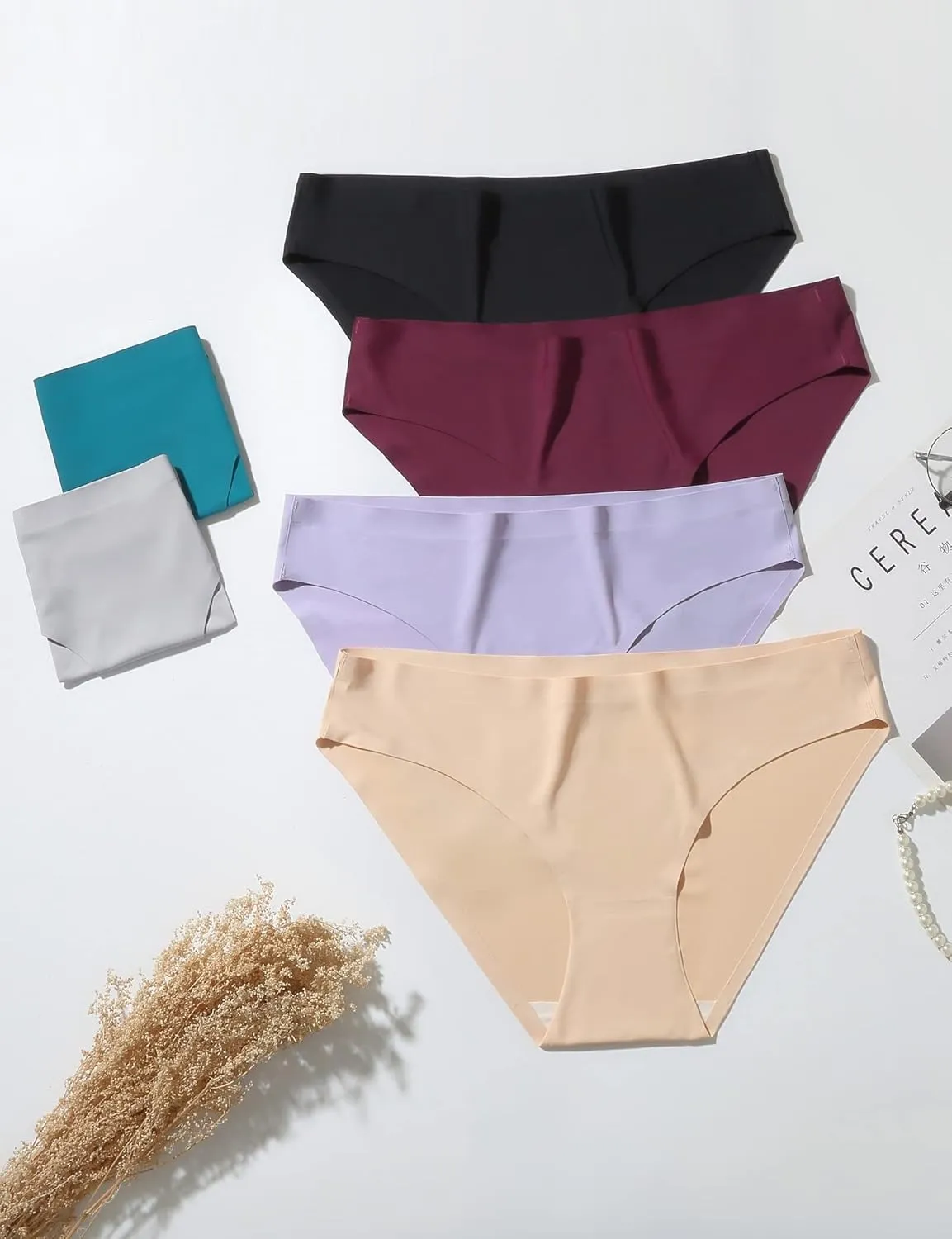 Caterlove Women's Seamless Underwear No Show Stretch Bikini Panties Silky Invisible Hipster 6 Pack