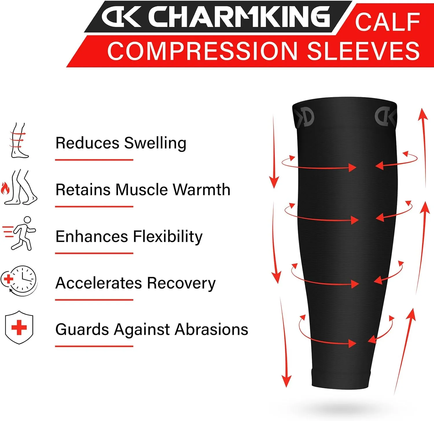 CHARMKING Calf Compression Sleeve for Women & Men Circulation (3 Pairs) 15-20 mmHg is Best Support for Running Cycling