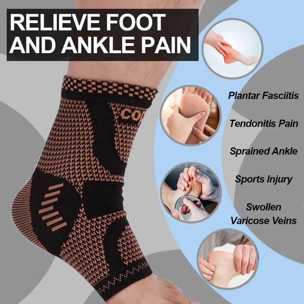 Copper Ankle Brace, Copper Infused Ankle Support Compression Sleeve for Men & Women, for Foot Pain Relief, Sprained Recovery, Achilles Tendonitis, Daytime or Night Use(L)