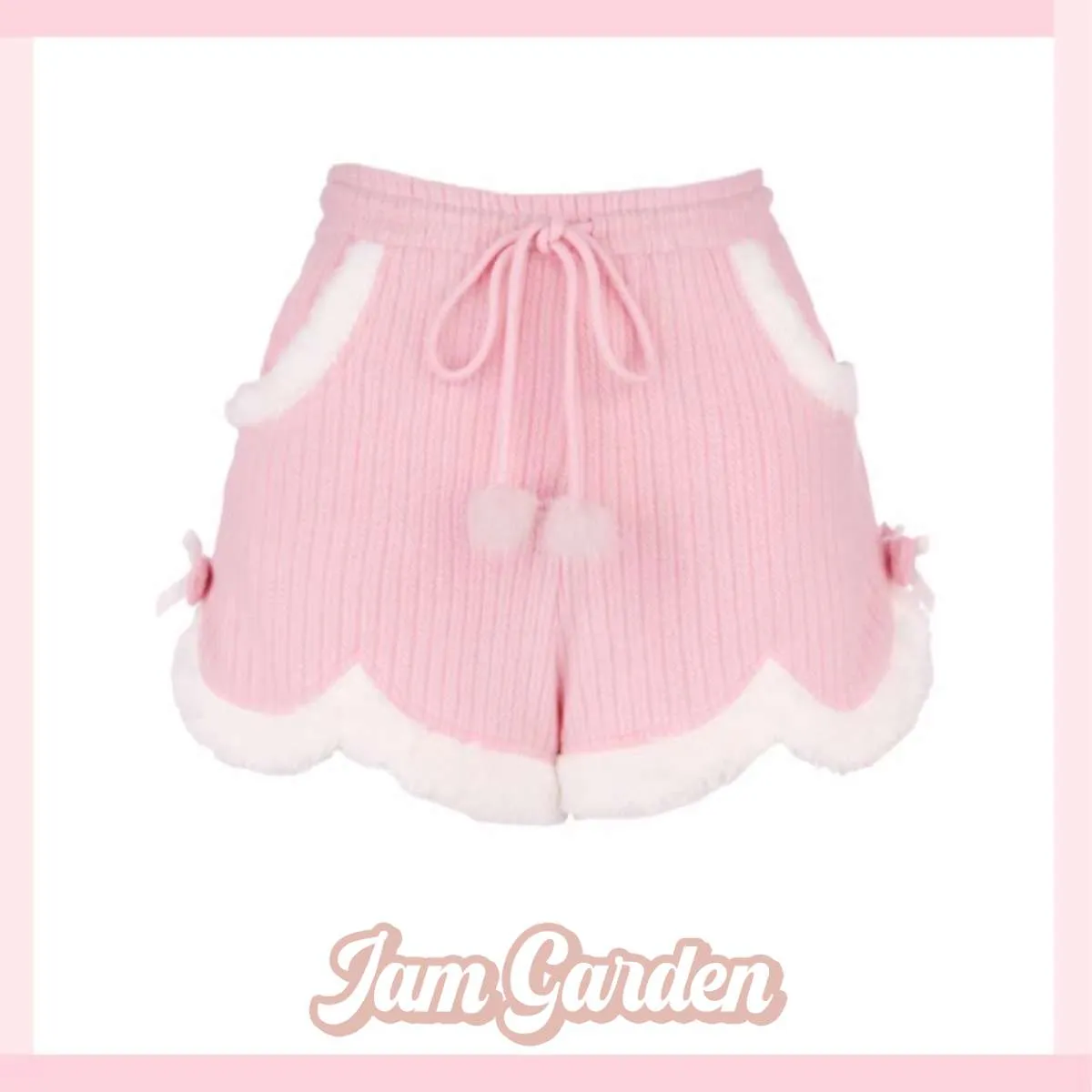 Cream Wool Series Great Wear Soft Waxy Twist Knit Plush Lace Shorts Pink