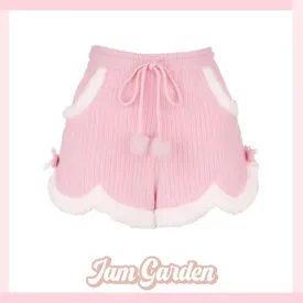 Cream Wool Series Great Wear Soft Waxy Twist Knit Plush Lace Shorts Pink