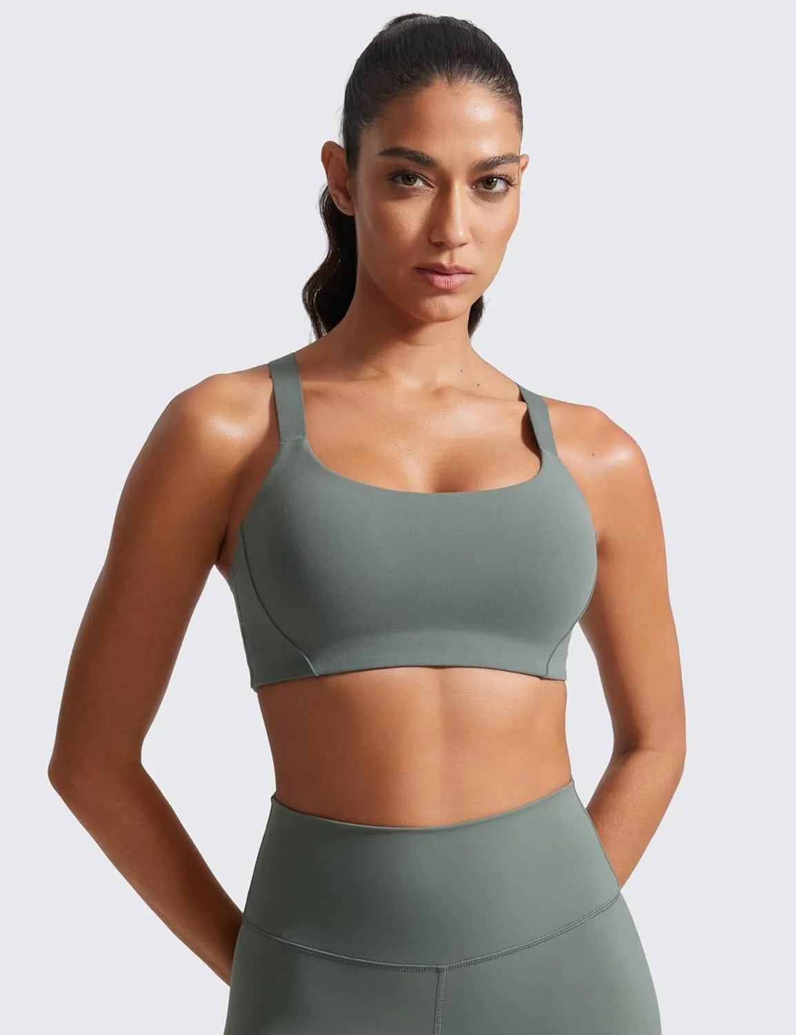 CRZ YOGA Butterlift Womens Racerback Padded Sports Bras - Medium Impact Scoop Neck Adjustable Straps Gym Workout Top