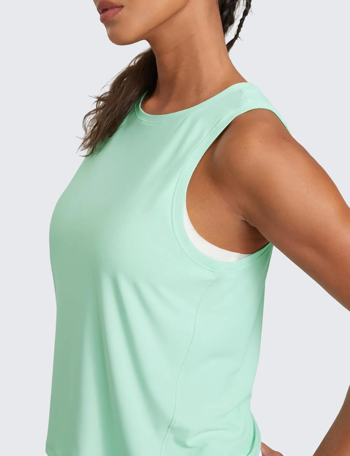 CRZ YOGA Cloudweight Crew Neck Workout Tanks Lightweight Athletic Gym Tops for Women Soft Basic Running Sleeveless Shirts