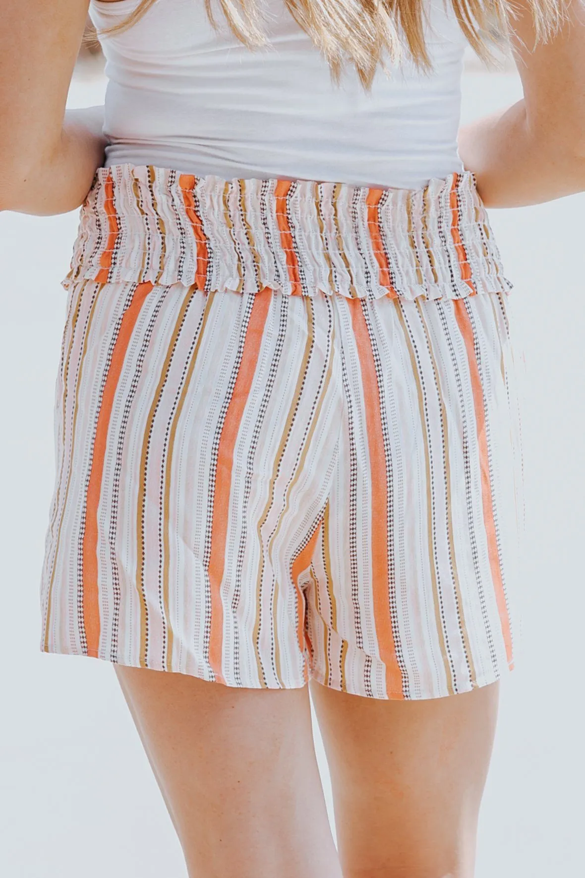 Day Dream Multi Strip Smocking Detail Waist Shorts in Coral