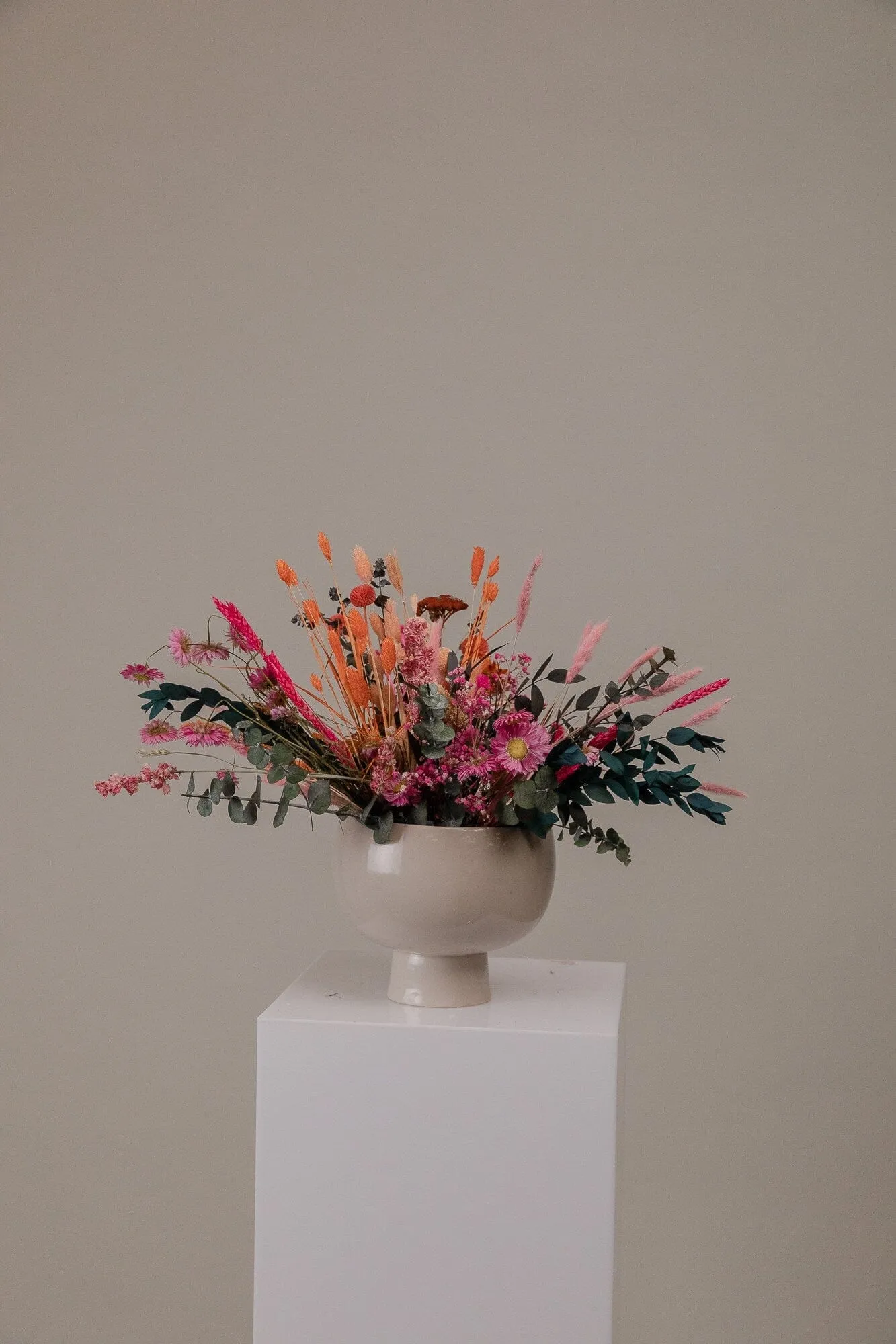 Dried Flowers Pink & Orange Shades With Preserved Eucalyptus Loose Flowers Centerpiece and Vase Arrangement