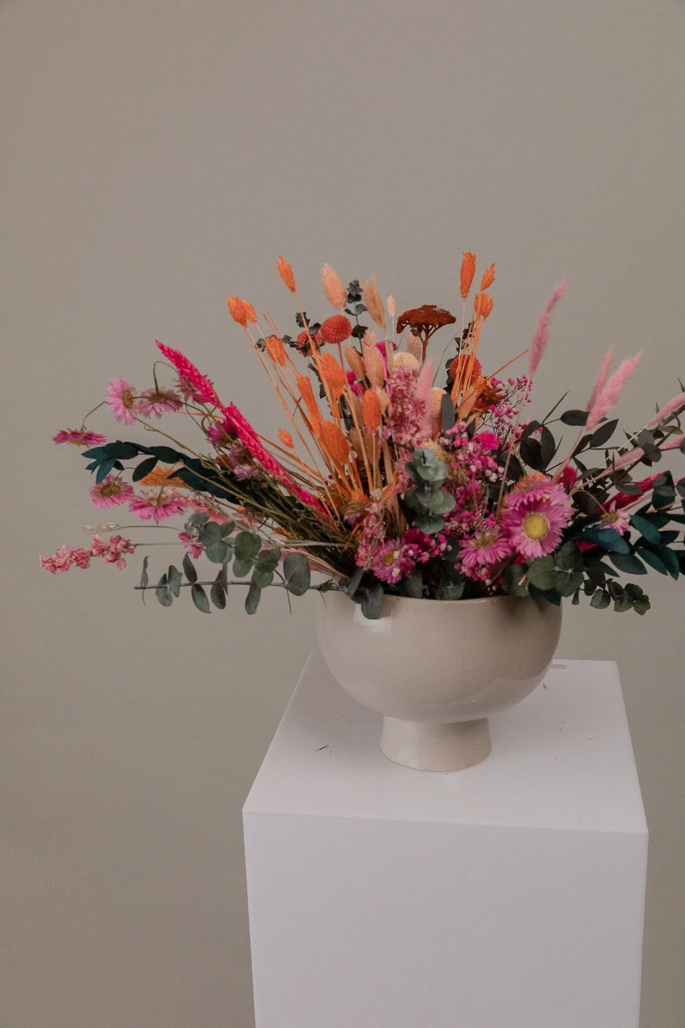 Dried Flowers Pink & Orange Shades With Preserved Eucalyptus Loose Flowers Centerpiece and Vase Arrangement