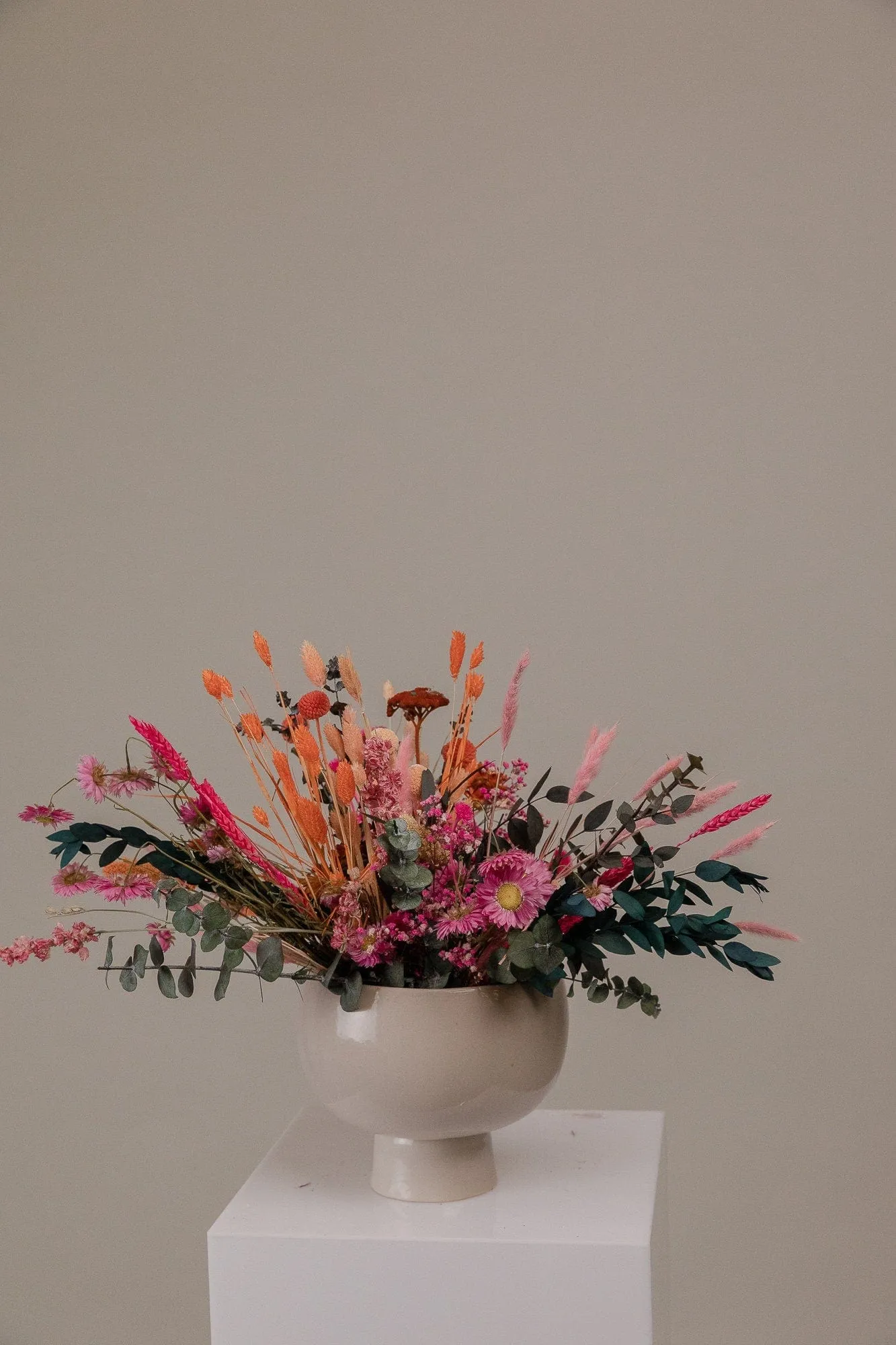 Dried Flowers Pink & Orange Shades With Preserved Eucalyptus Loose Flowers Centerpiece and Vase Arrangement