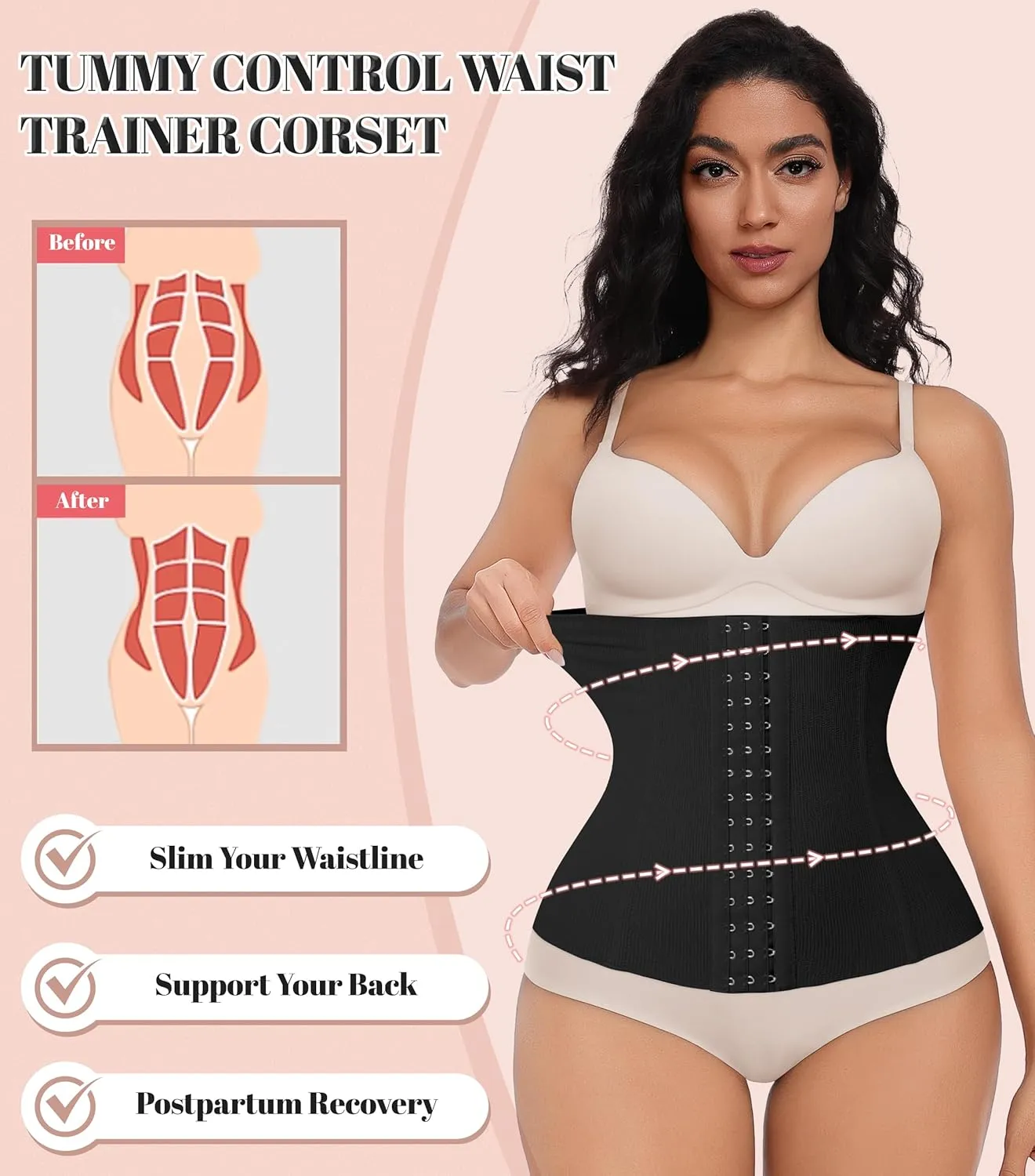 EUYZOU Women Waist Trainer Corset Postpartum Fajas Tummy Control Girdle Shapewear Waist Cincher