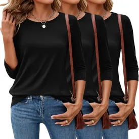 Ficerd 3 Pack 3/4 Sleeve Tops for Women Round Neck Dressy Basics Tees Casual Trendy Loose Fit T Shirts
