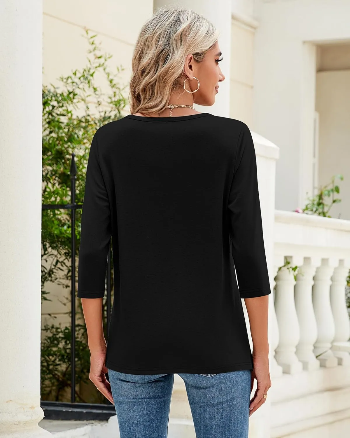 Ficerd 3 Pack 3/4 Sleeve Tops for Women Round Neck Dressy Basics Tees Casual Trendy Loose Fit T Shirts