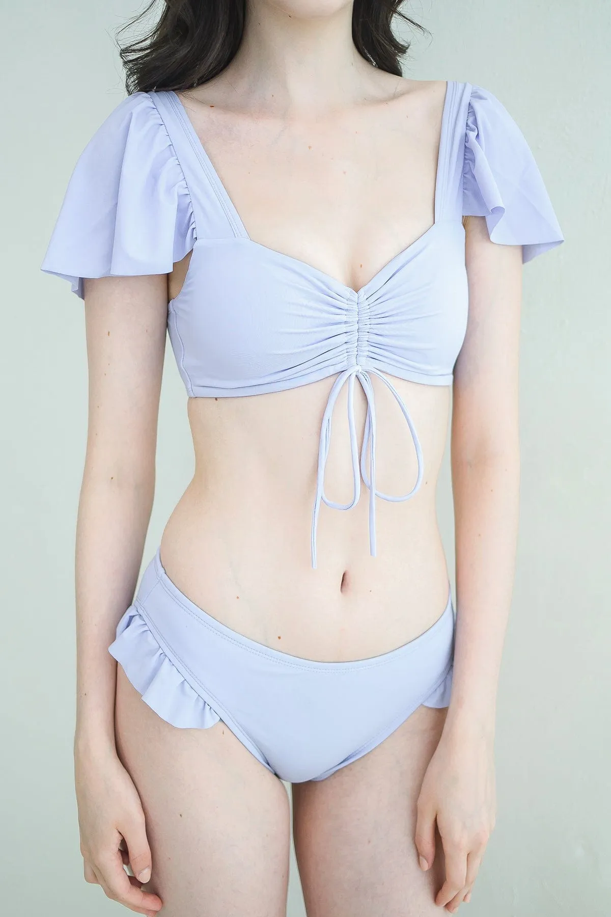 FLUTTER SLEEVE RUCHED BIKINI TOP