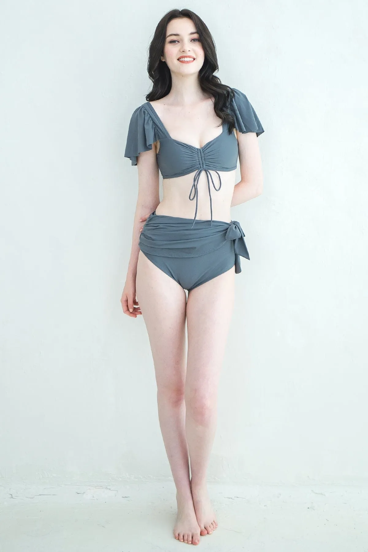 FLUTTER SLEEVE RUCHED BIKINI TOP
