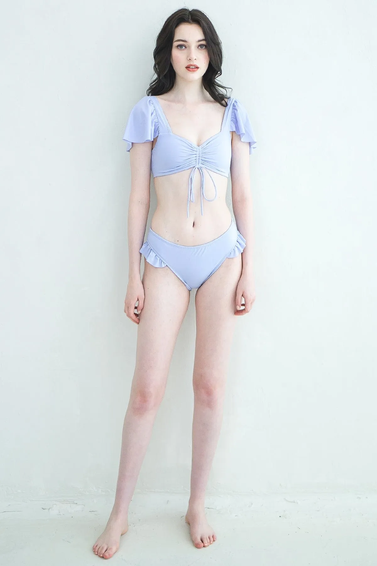 FLUTTER SLEEVE RUCHED BIKINI TOP